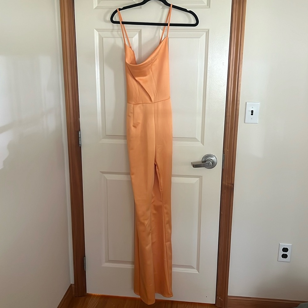 Orange Satin lace up jumpsuit NWT